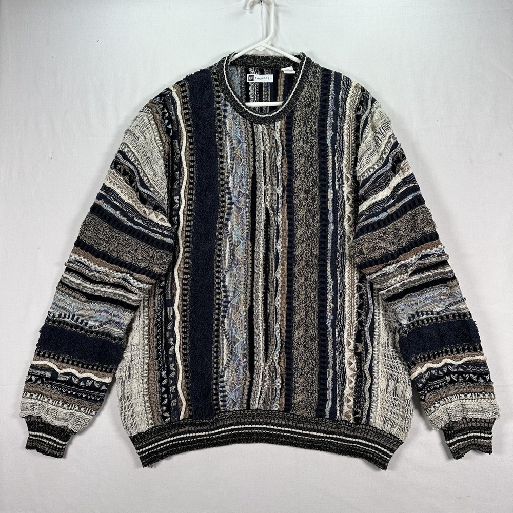 Vintage Bachrach Sweater Mens 2XL Multicolor 3D Textured Chunky Knit Coogi Style